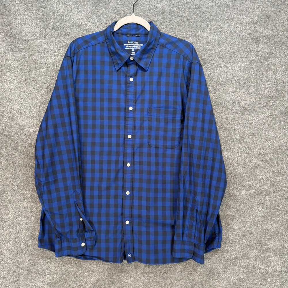 Vineyard Vines Button Up Mens XL Blue‎ Gingham On The Go Performance Stretch